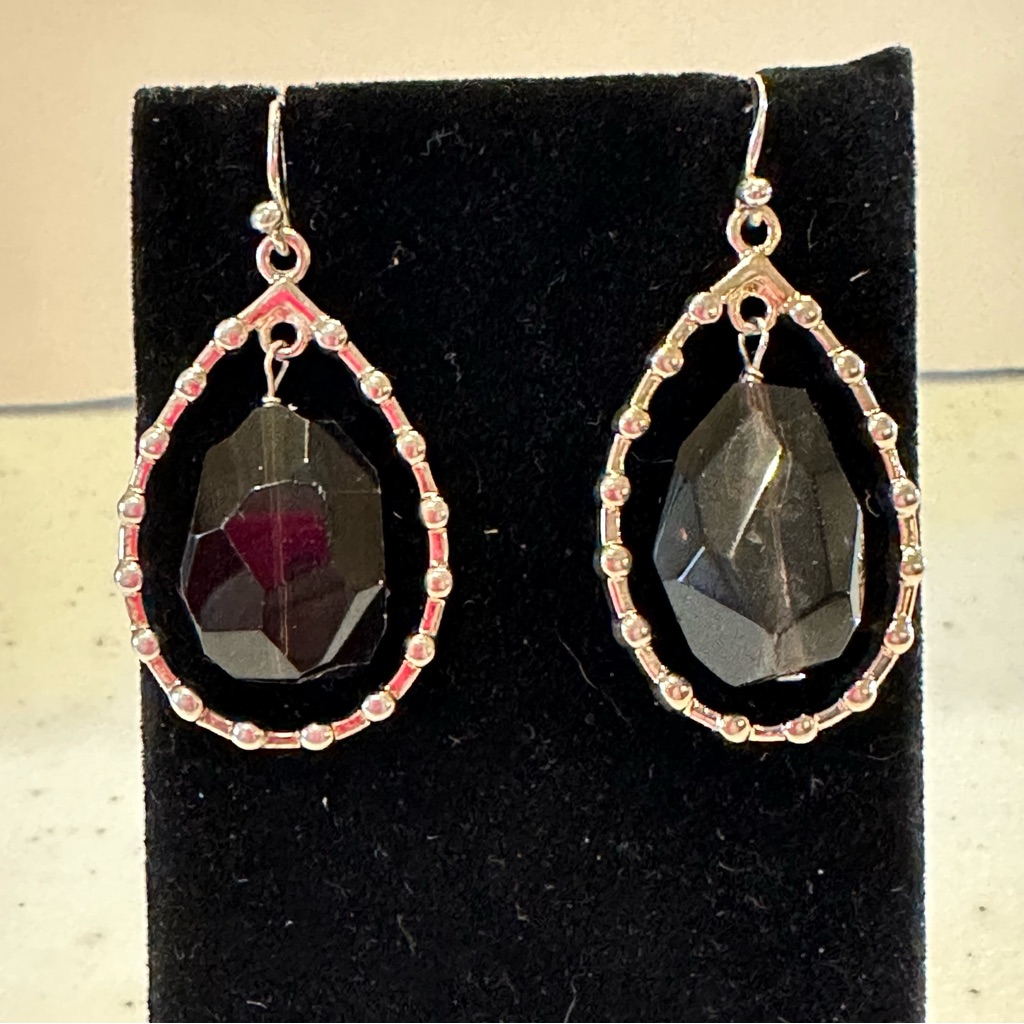 Barse Sterling Silver 925 Earrings Dangle With Dark Smoky Quartz Stone 49$